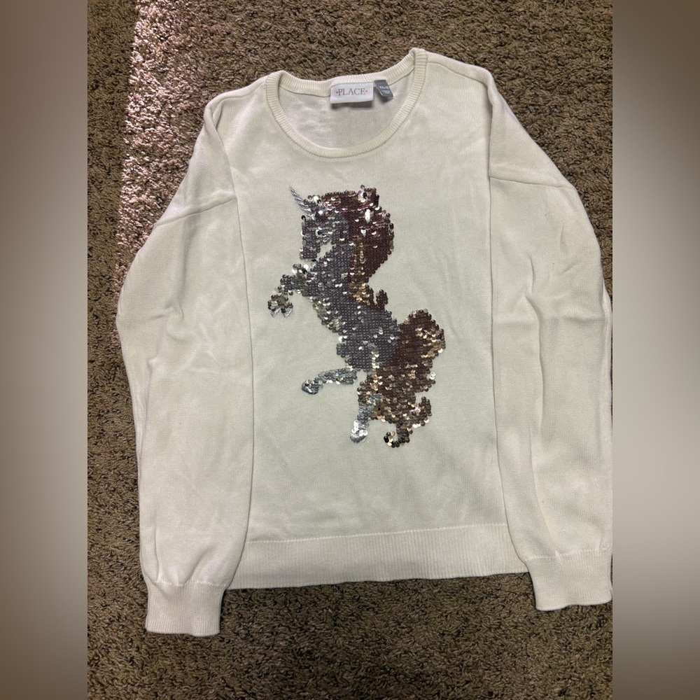 Children’s Place Cream Sweater with Sequin Unicorn